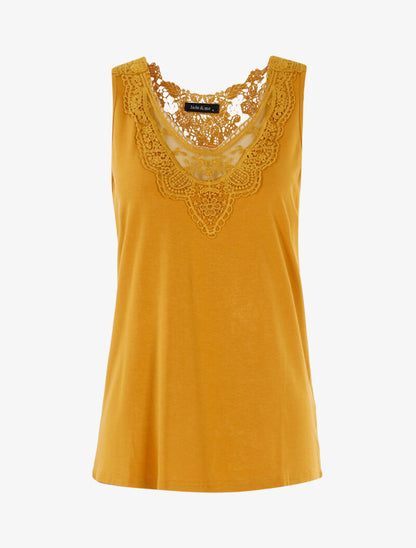 Top à empiècements tulle et crochet - jaune - 3