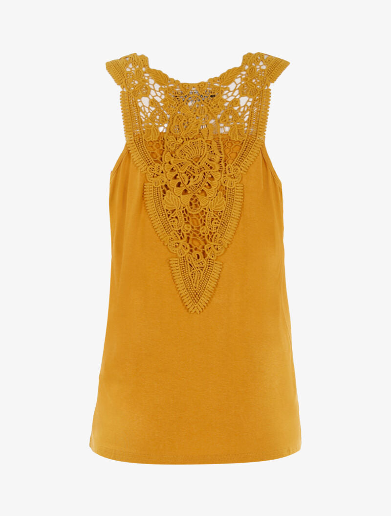 Top à empiècements tulle et crochet - jaune - 2