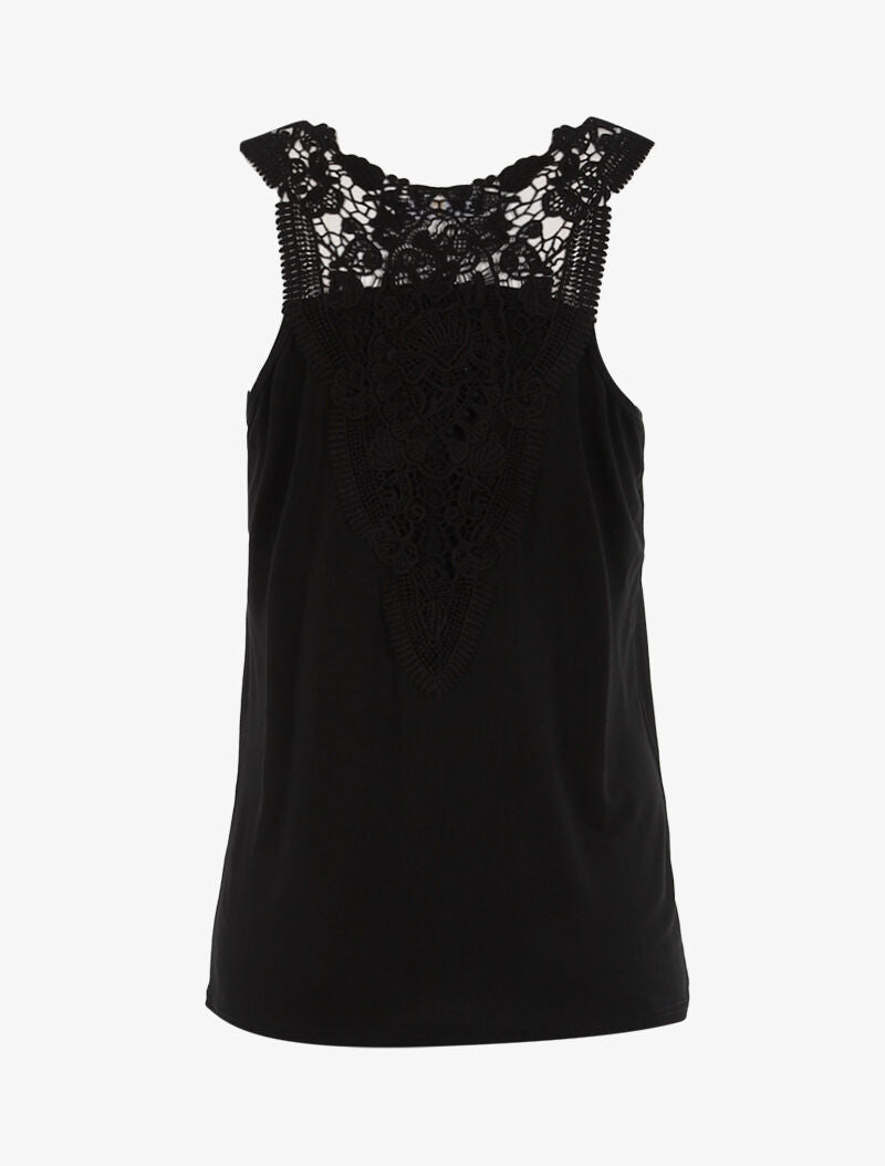 Top à empiècements tulle et crochet - noir - 2