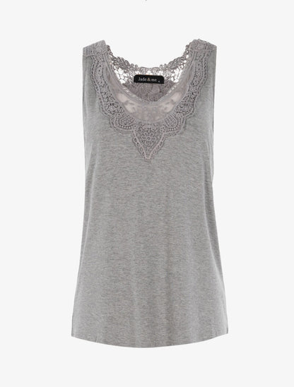 Top à empiècements tulle et crochet - gris clair - 3