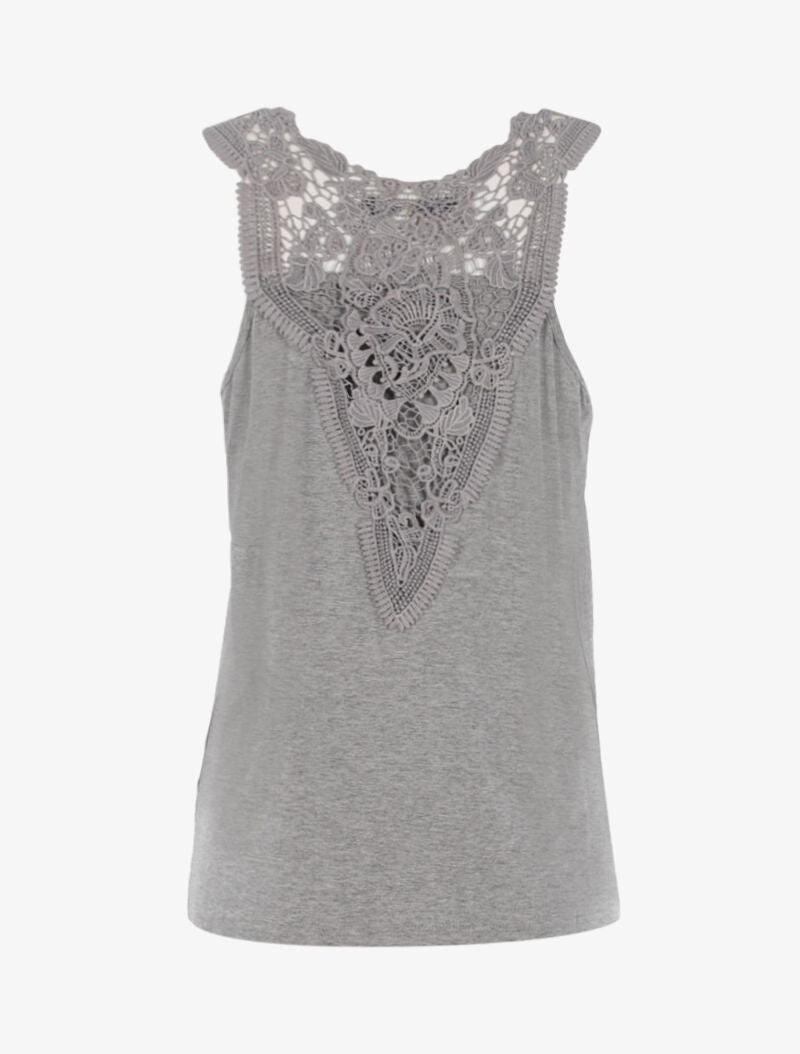 Top à empiècements tulle et crochet - gris clair - 2