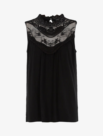 Top à décolleté en tulle et crochet - noir - 3