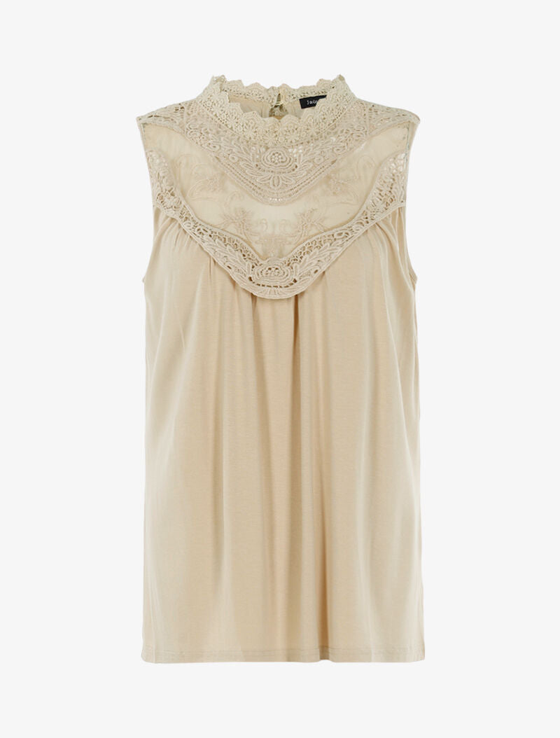 Top à décolleté en tulle et crochet - beige - 1