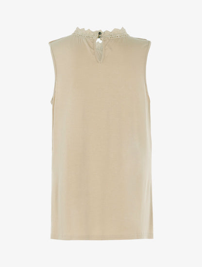 Top à décolleté en tulle et crochet - beige - 2