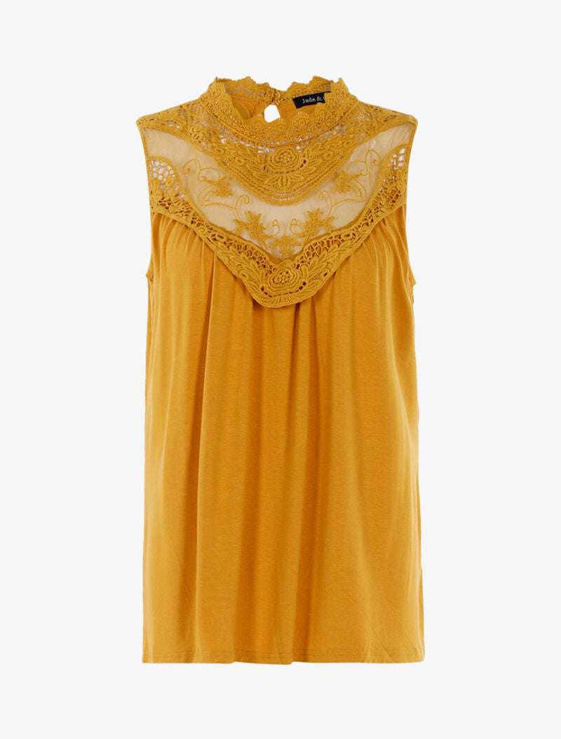 Top à décolleté en tulle et crochet - jaune - 3