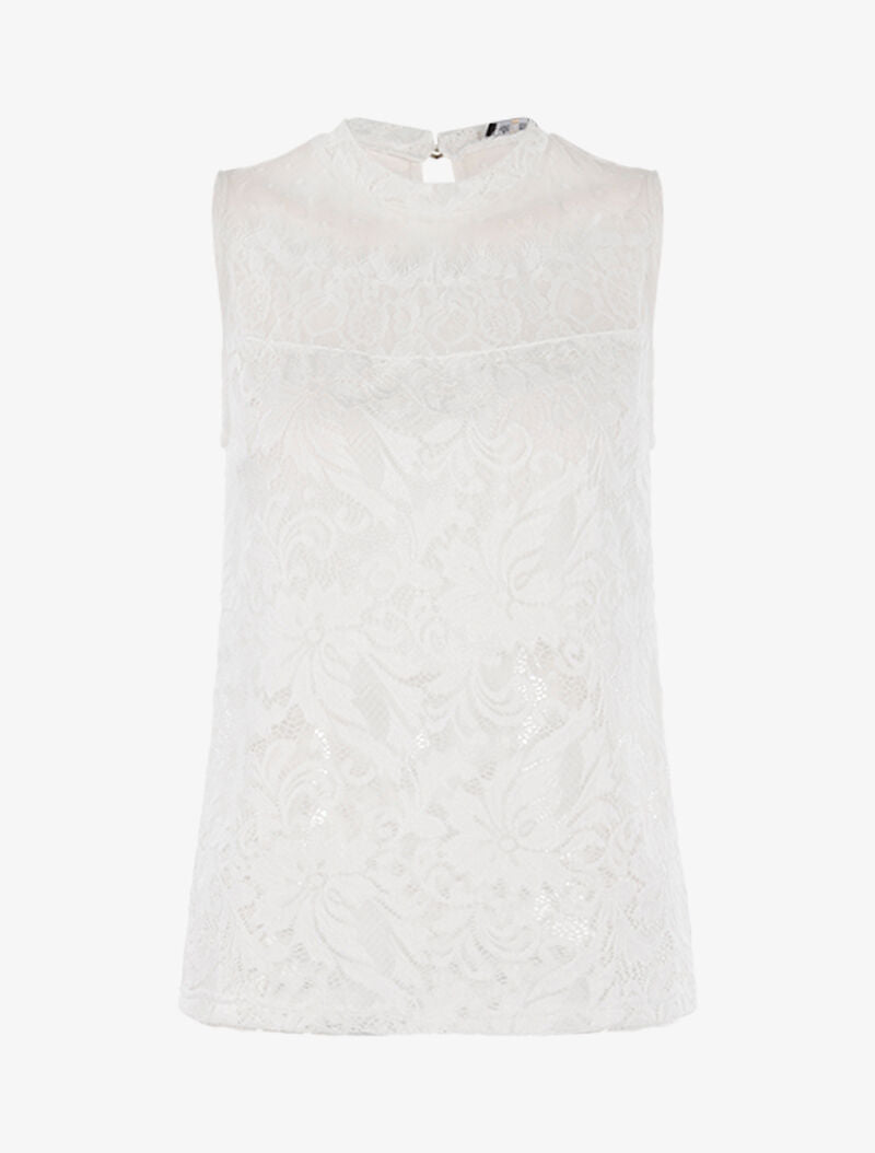 Top en tulle et dentelle festonnée - blanc - 1