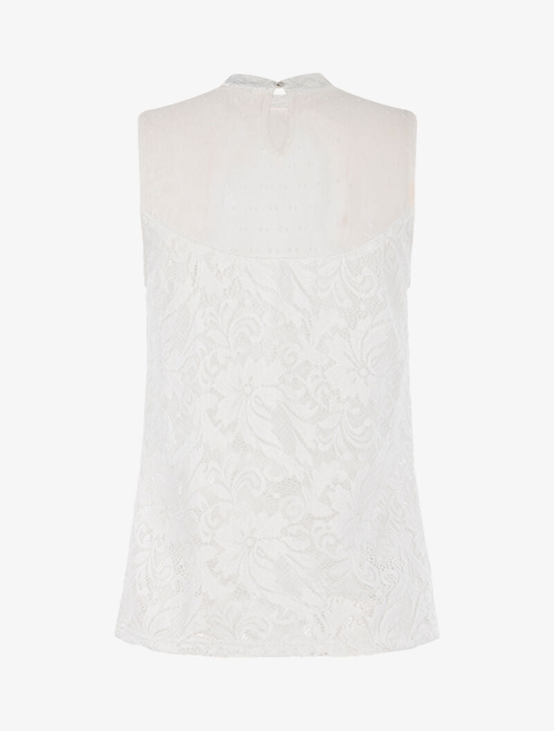 Top en tulle et dentelle festonnée - blanc - 2