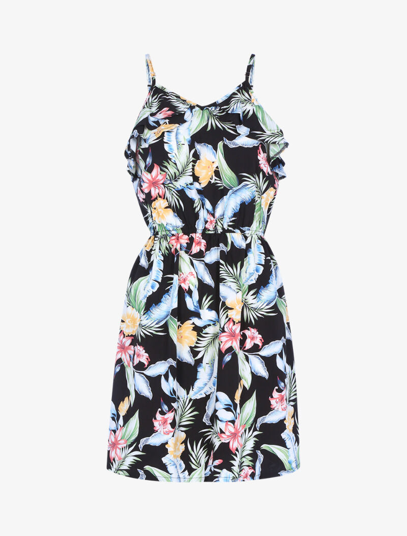 Robe imprimée à encolure volantée - noir - 3