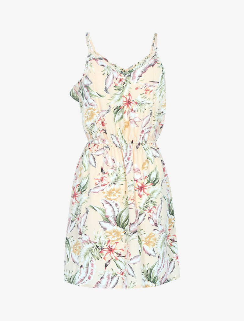 Robe imprimée à encolure volantée - beige - 2