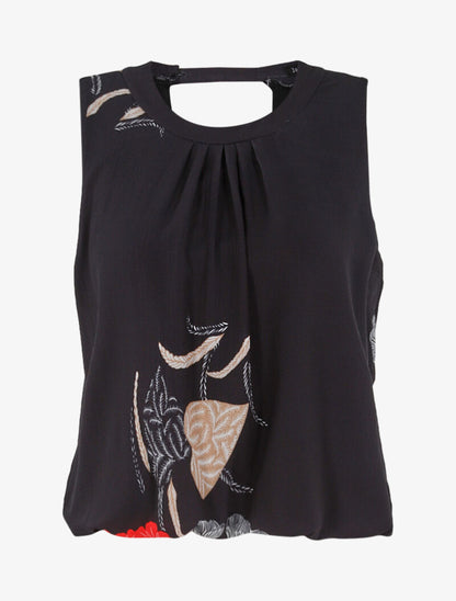 Top coupe boule fleuri - noir - 6
