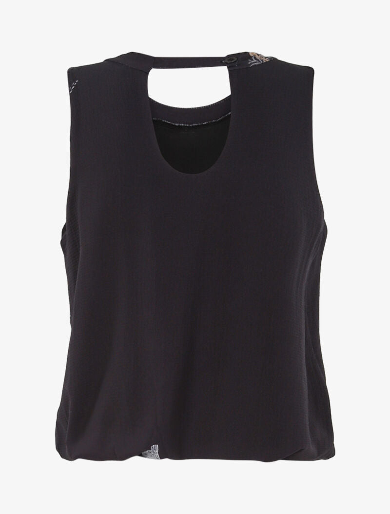 Top coupe boule fleuri - noir - 2