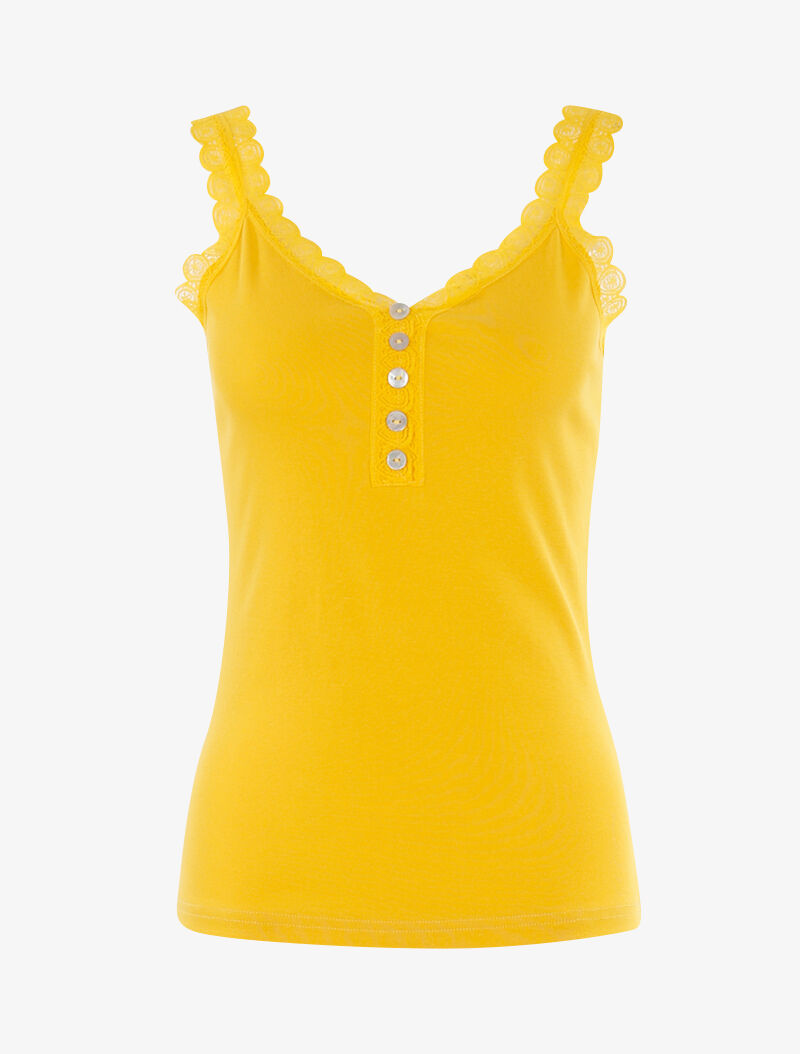 Débardeur à encolure et bretelles en dentelle - jaune - 1