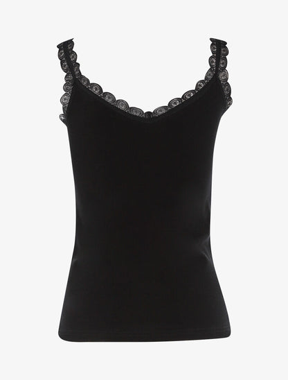 Débardeur à encolure et bretelles en dentelle - noir - 2