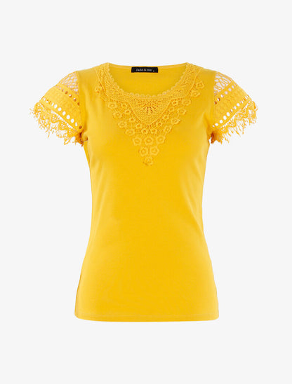 T-shirt à empiècement crochet - jaune - 3