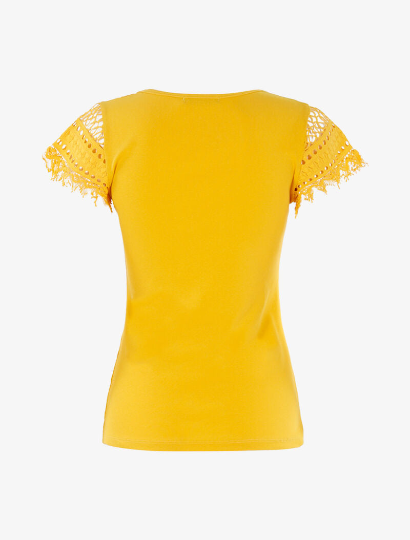 T-shirt à empiècement crochet - jaune - 2
