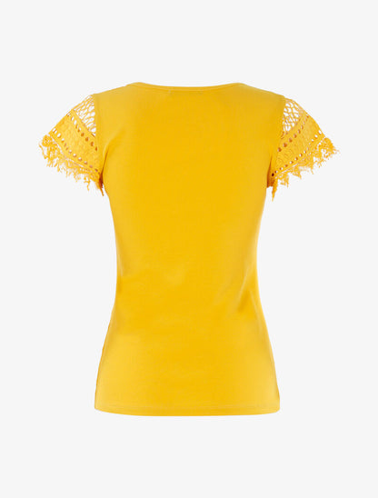 T-shirt à empiècement crochet - jaune - 2