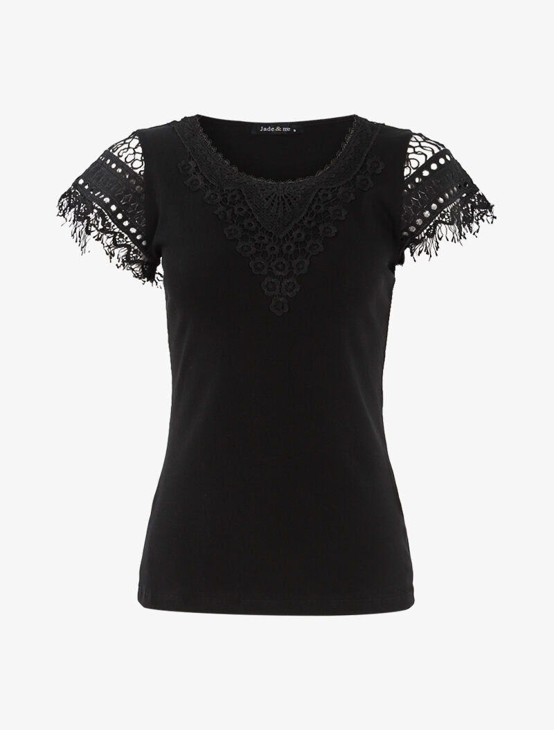T-shirt à empiècement crochet - noir - 1