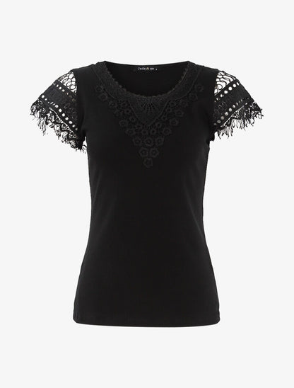 T-shirt à empiècement crochet - noir - 1