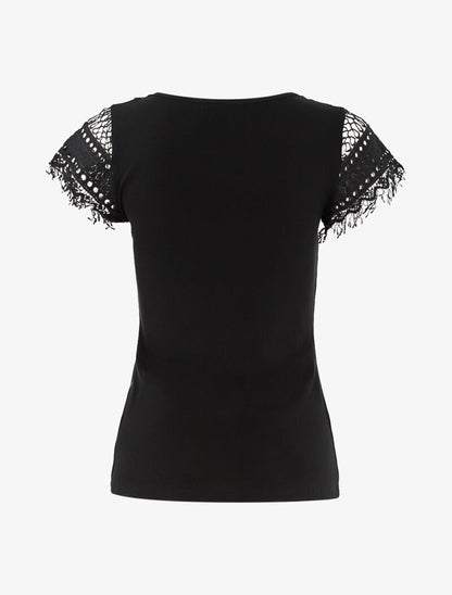 T-shirt à empiècement crochet - noir - 2