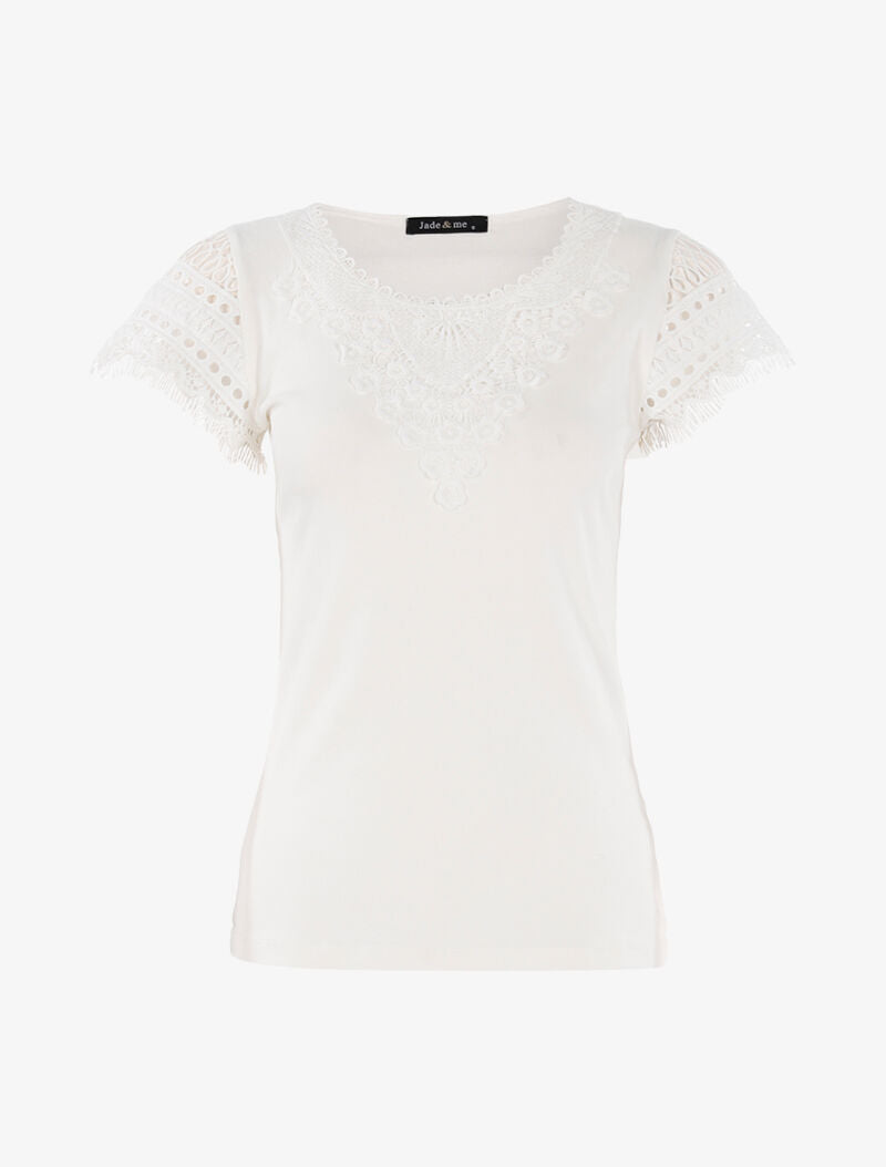 T-shirt à empiècement crochet - ecru - 1