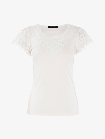 T-shirt à empiècement crochet - ecru - 1