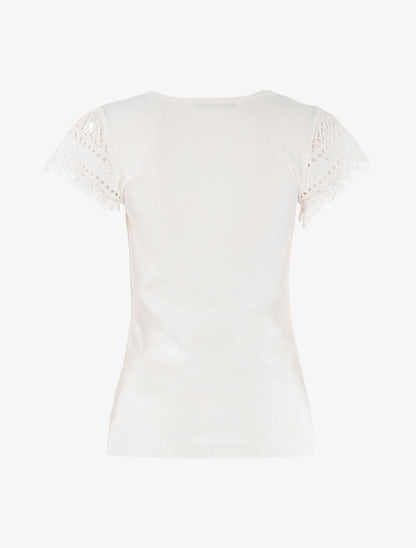 T-shirt à empiècement crochet - ecru - 2