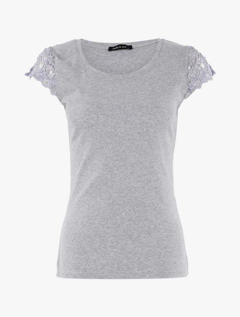 T-shirt à mancherons en crochet - gris clair - 3
