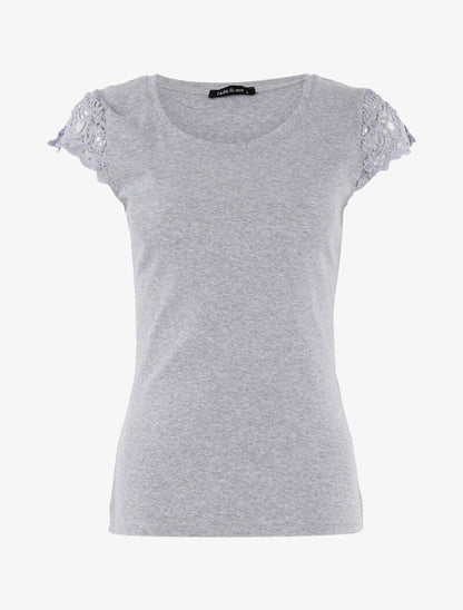 T-shirt à mancherons en crochet - gris clair - 3