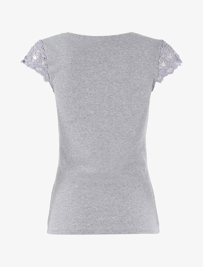T-shirt à mancherons en crochet - gris clair - 2