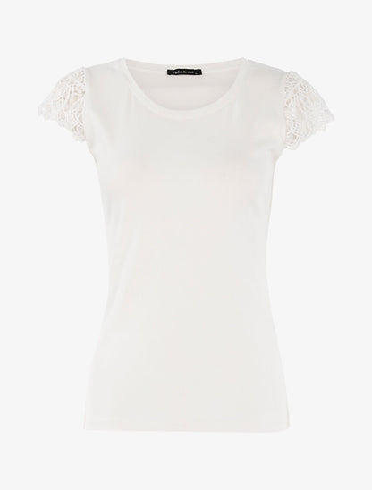 T-shirt à mancherons en crochet - ecru - 1