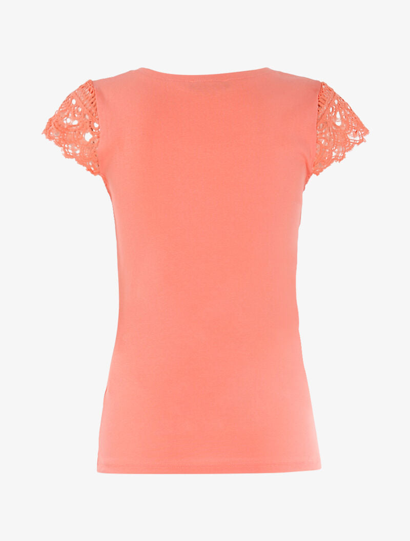 T-shirt à mancherons en crochet - corail - 2