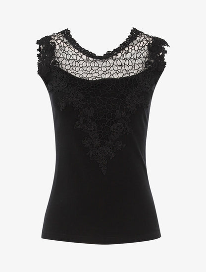 Top à détails ajourés en crochet - noir - 1