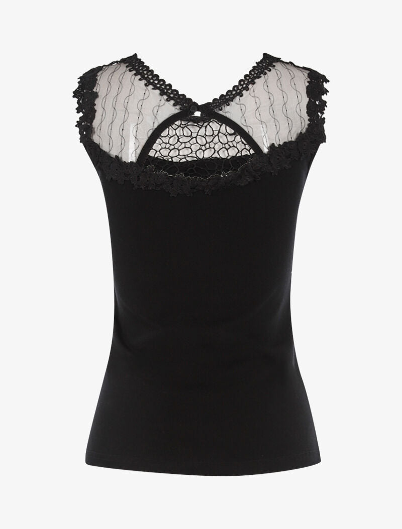 Top à détails ajourés en crochet - noir - 2
