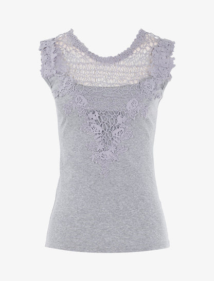 Top à détails ajourés en crochet - gris clair - 1