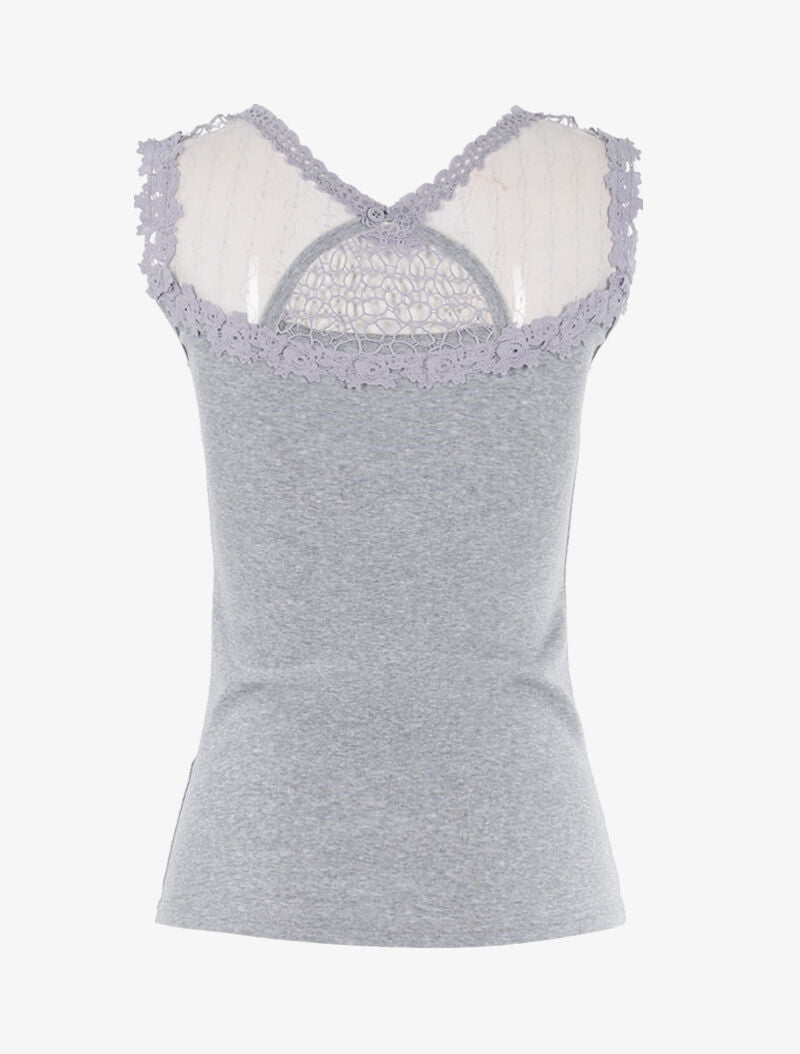 Top à détails ajourés en crochet - gris clair - 2