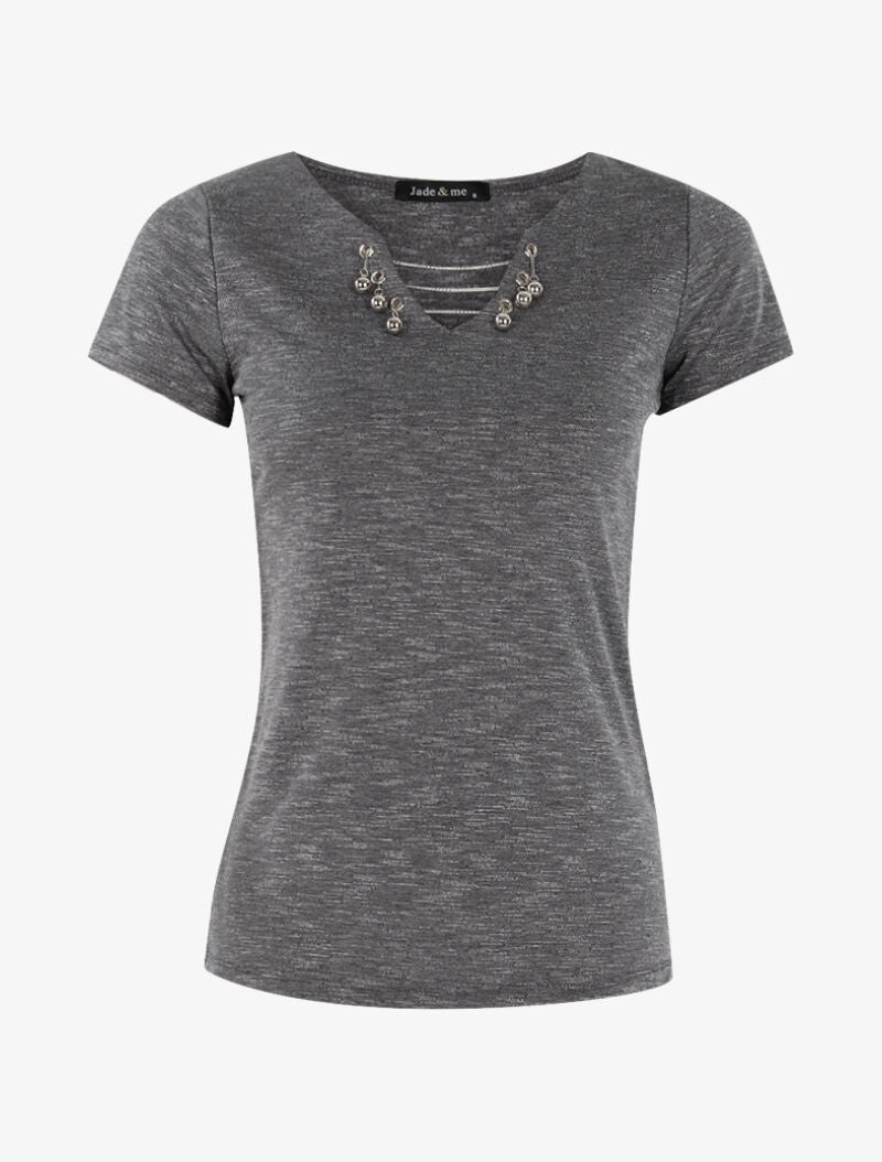T-shirt chiné à détails chaînettes - gris foncé - 3