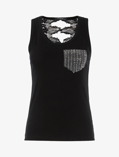 Débardeur strass en forme de poche - noir - 1