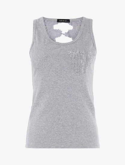 Débardeur strass en forme de poche - gris chiné - 3
