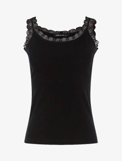 Débardeur à encolure carrée et dentelle - noir - 1