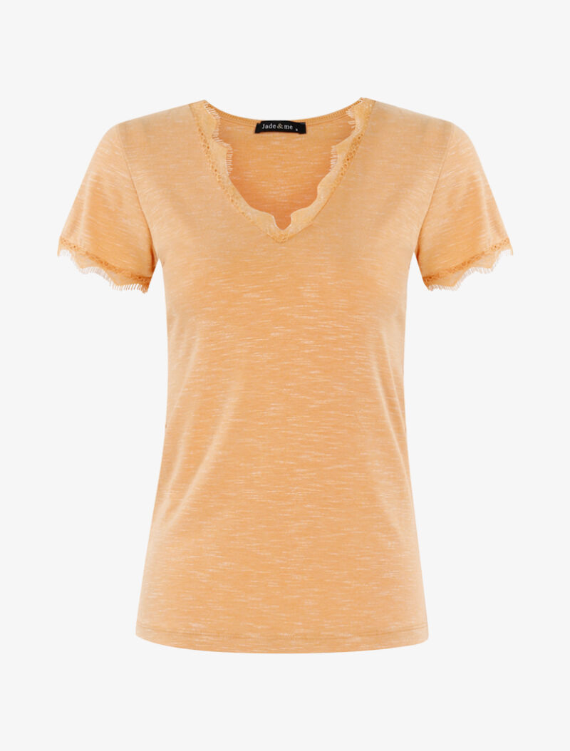 T-shirt chiné à bord dentelle - orange - 3