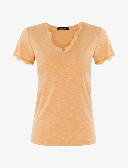 T-shirt chiné à bord dentelle - orange - 3