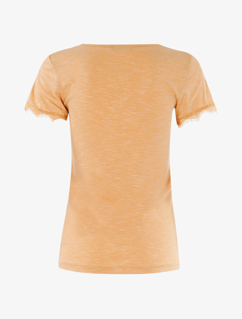T-shirt chiné à bord dentelle - orange - 2