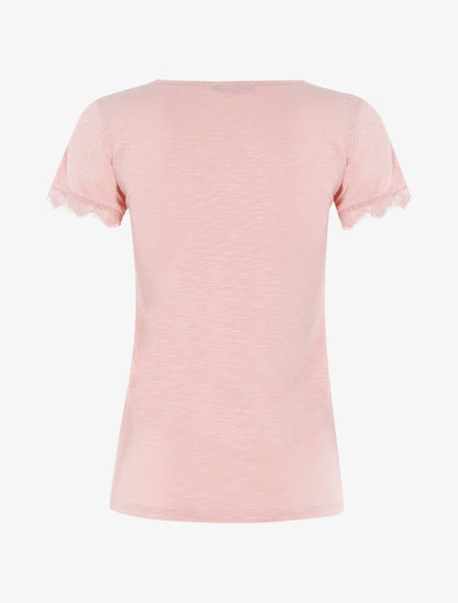 T-shirt chiné à bord dentelle - rose clair - 2