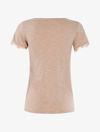 T-shirt chiné à bord dentelle - beige - 2