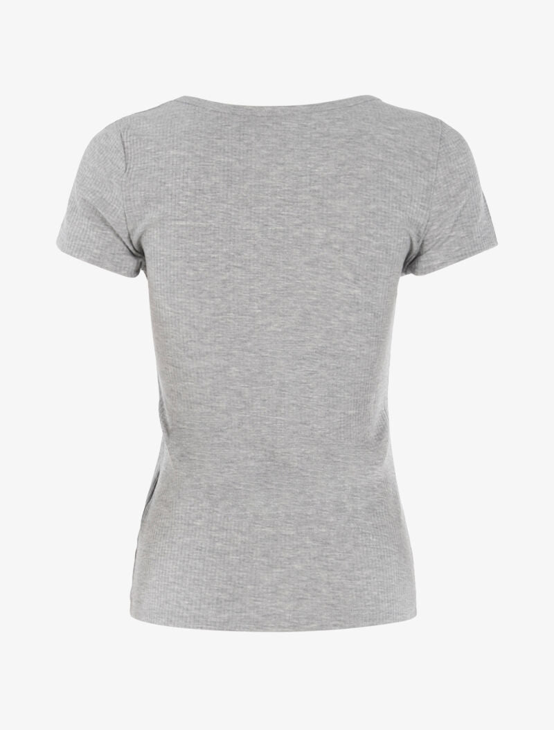 Top côtelé à col bijou - gris clair - 2