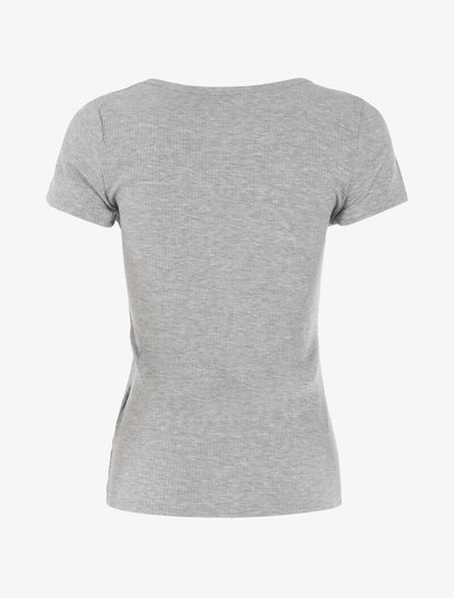 Top côtelé à col bijou - gris clair - 2