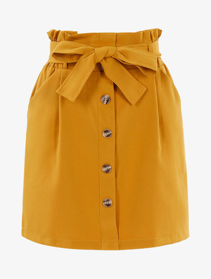 Jupe taille haute à boutonnière - jaune - 3