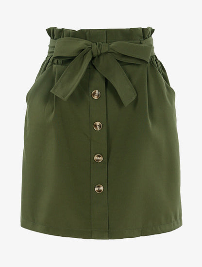 Jupe taille haute à boutonnière - kaki - 3