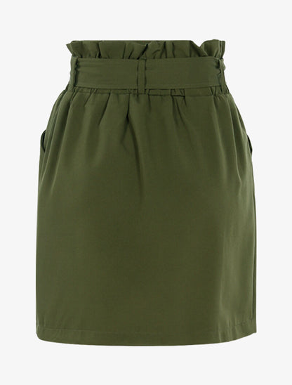 Jupe taille haute à boutonnière - kaki - 2