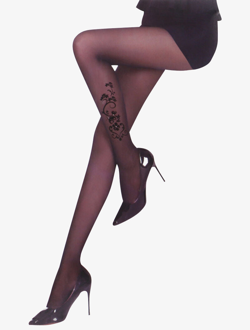 Collants à imprimé fleuri stylisé - noir - 1